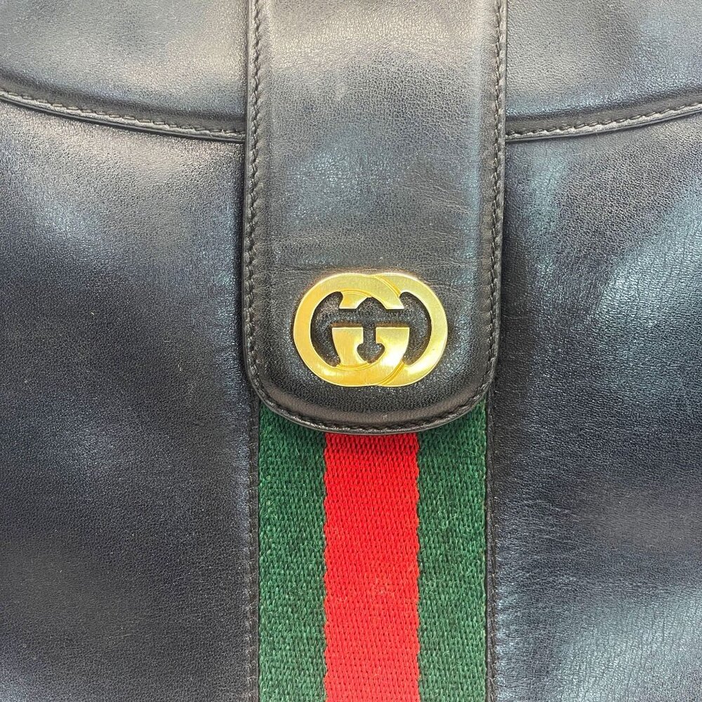 Authentic GUCCI Ophidia Logo Leather Vintage Shoulder Bag Purse Black - Picture 4 of 12